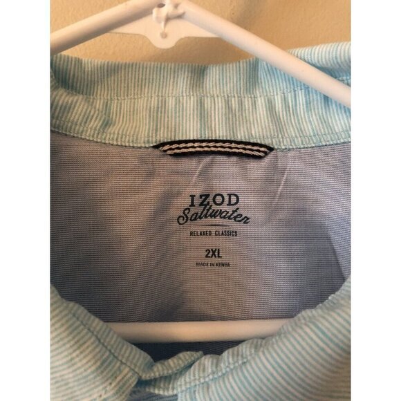 Izod Saltwater Mens Size 2XL Blue Short Sleeve Shirt Button Front Cotton - Picture 4 of 4